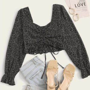 SHEIN - Dalmatian Crop Blouse-  SIZE Small : Black